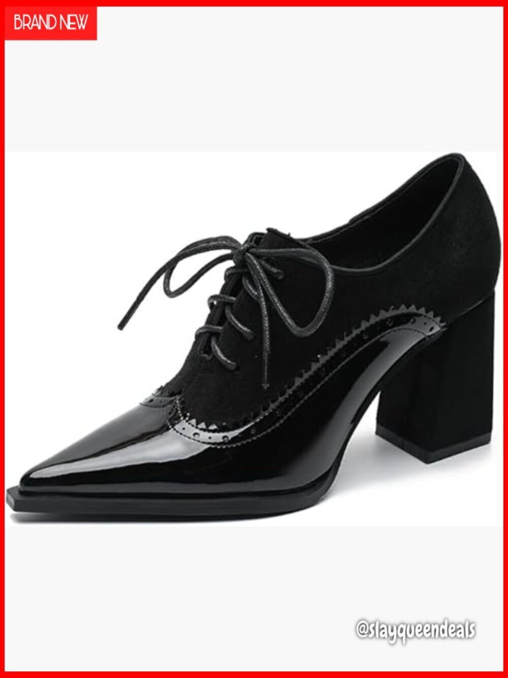 Chunky Heel Pumps Pointed Toe Lace Up High Heels Dress Shoes